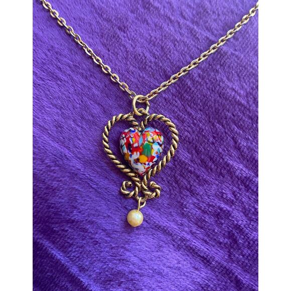 vintage 1970s millifore heart necklace sarah coventry braided goldtone jewelry - Picture 1 of 7